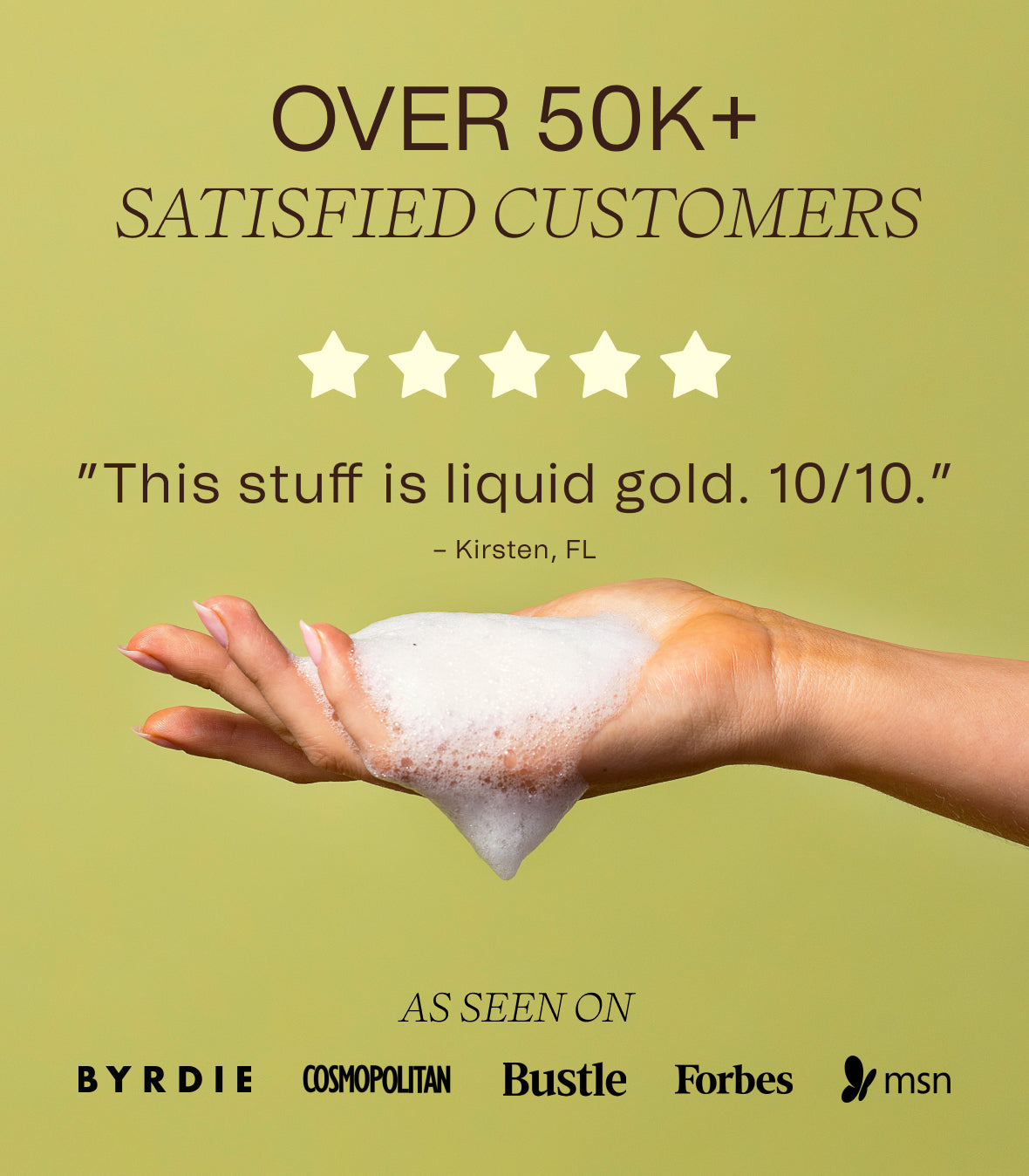 Graphic announcing 50,000 customers or positive reviews for the Hair Care Bundle