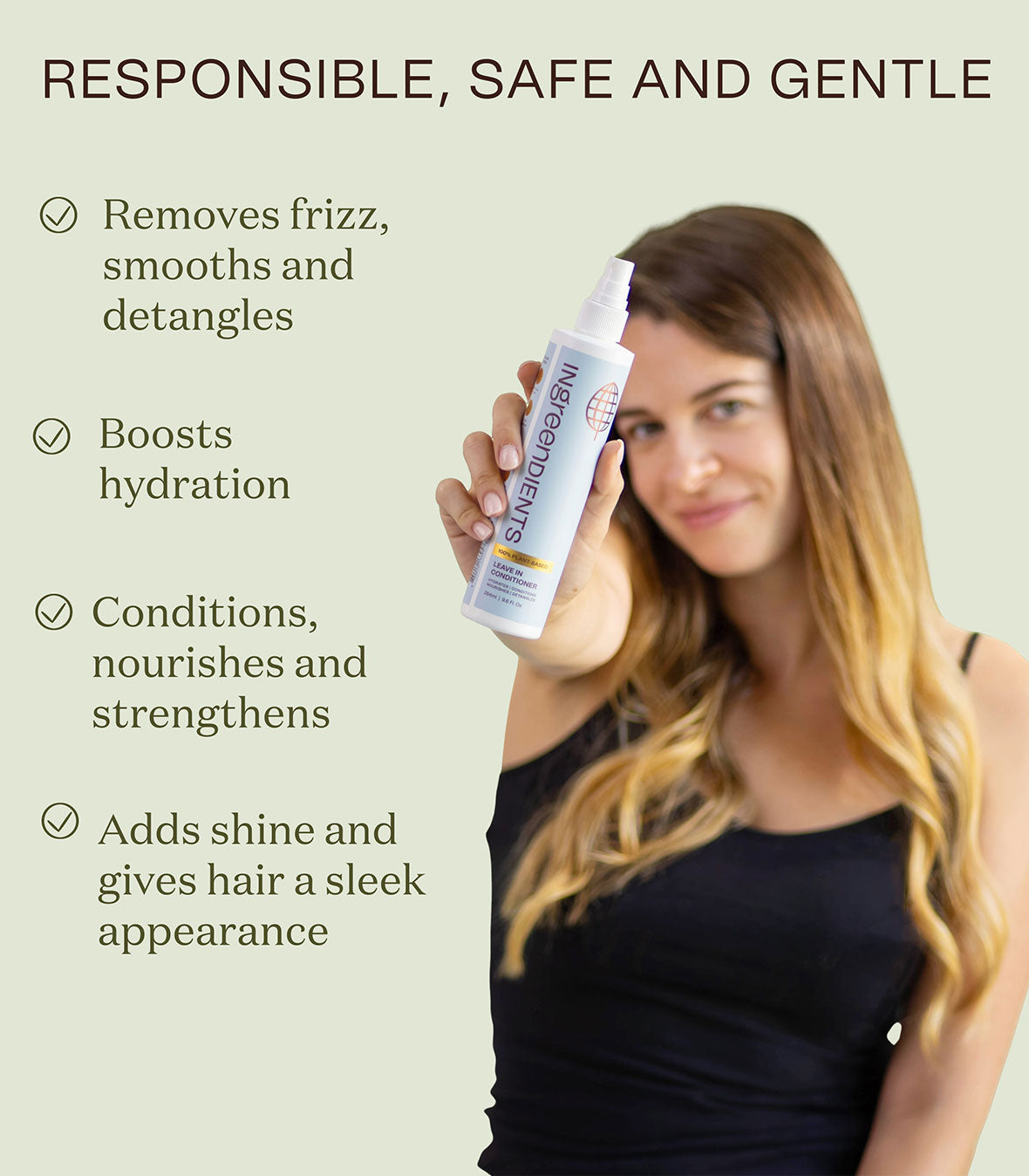 Graphic listing the benefits of the Leave-In Conditioner, such as easy detangling and moisturizing