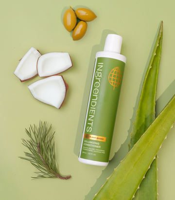 Promotional graphic frame highlighting key benefits of the Volumizing Conditioner