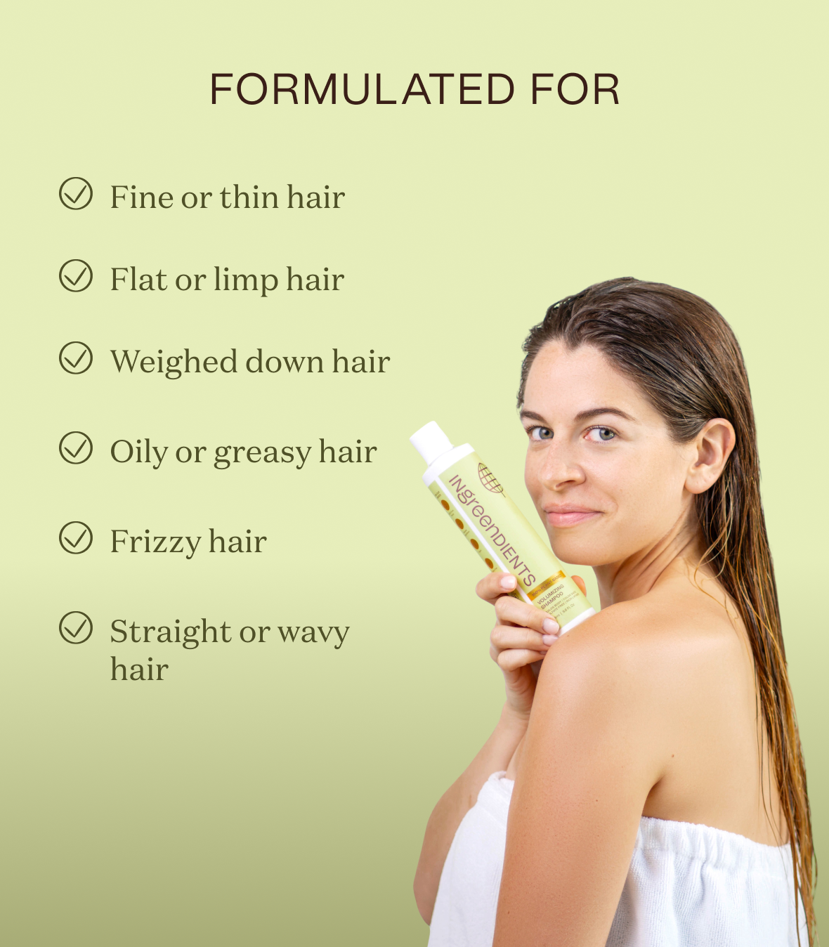 Graphic detailing the usage instructions or steps for the Volumizing Shampoo
