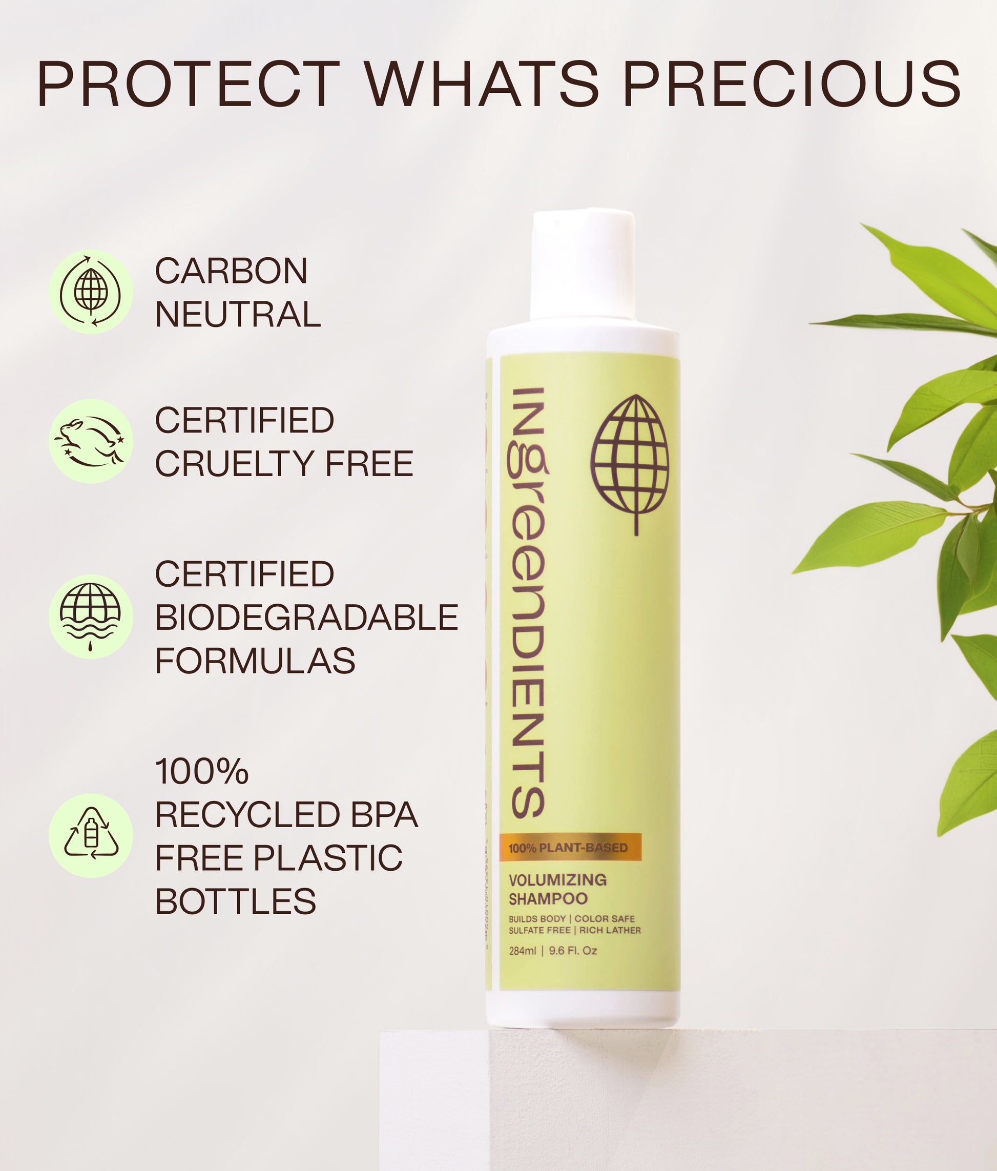 Close-up of the Volumizing Shampoo bottle's label and texture